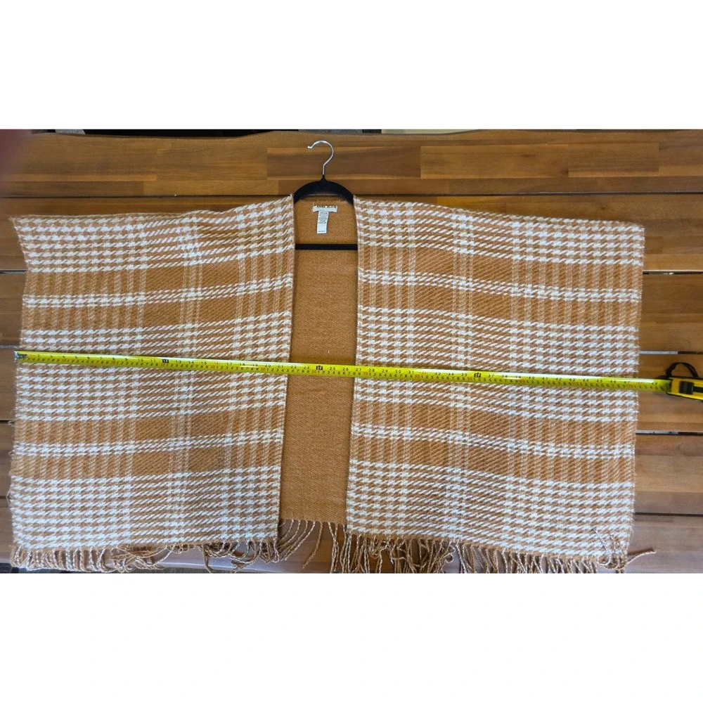 Anne Klein Houndstooth Plaid Fringe Poncho OS Cozy Boho Lagenlook Old Money Fall